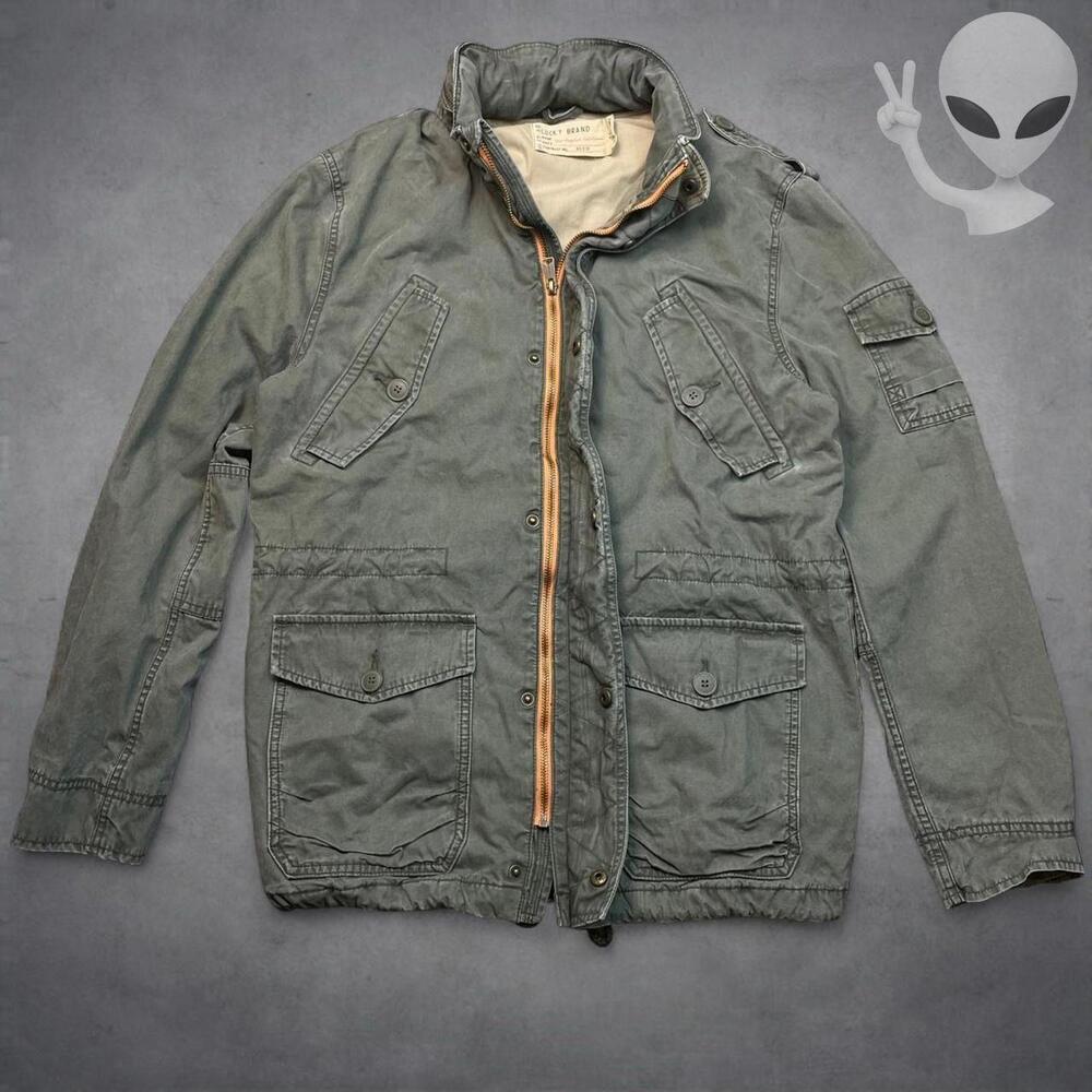 Lucky Brand Northstar Military Jacket Mens Medium Green Utility Rugged M-65 Hood